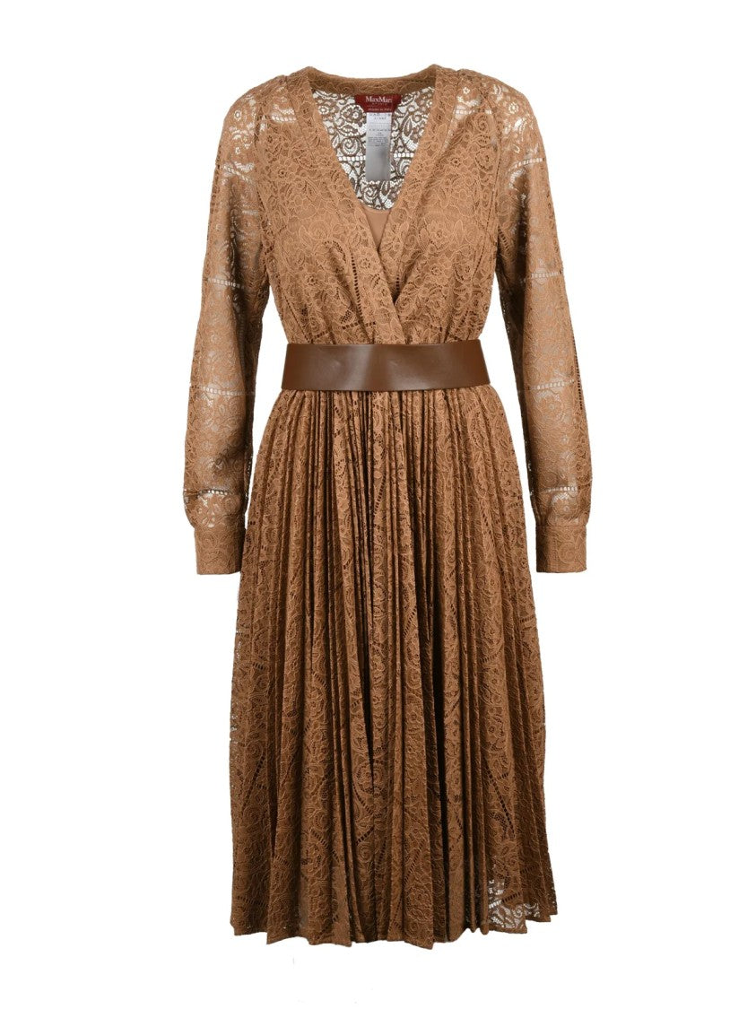 Max Mara Brown Lace A-Line Midi Dress