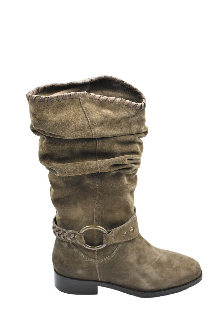 Janet & Janet Slouchy Brown Suede Mid-Calf Boots