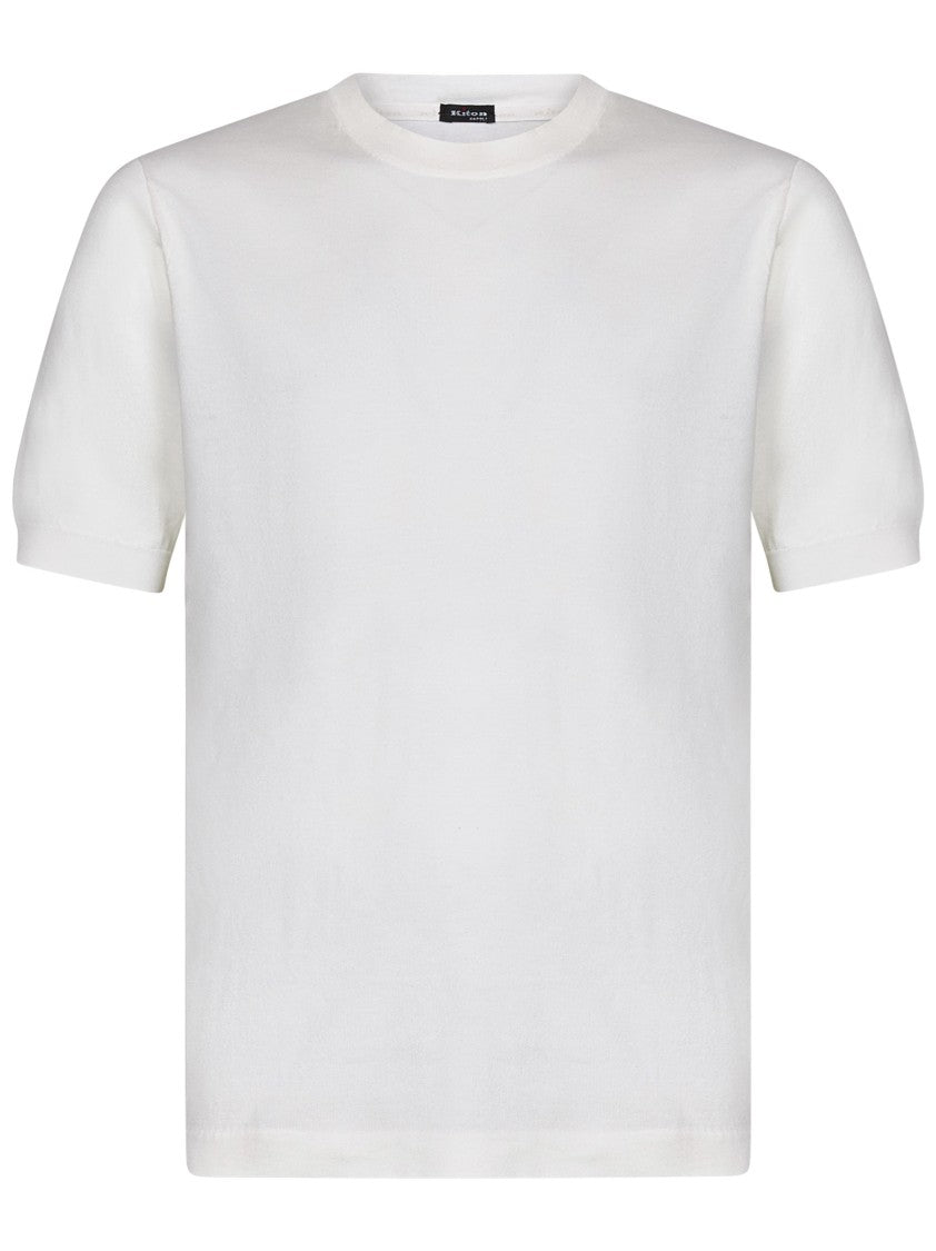 Kiton Refined White Cotton Knit Tops