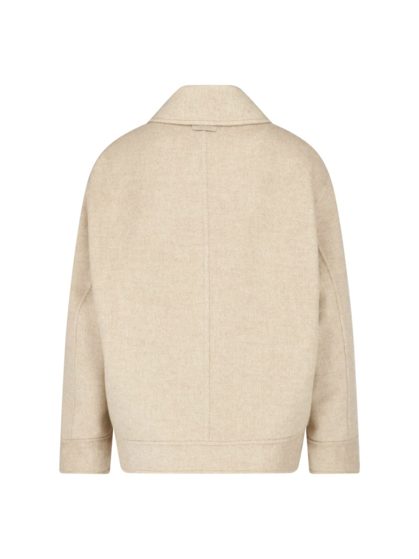 Lardini Beige Classic Collar Button-Down Wool Jacket