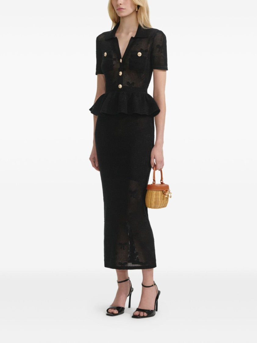 Self-Portrait Black Midi Dress With Crochet Bow