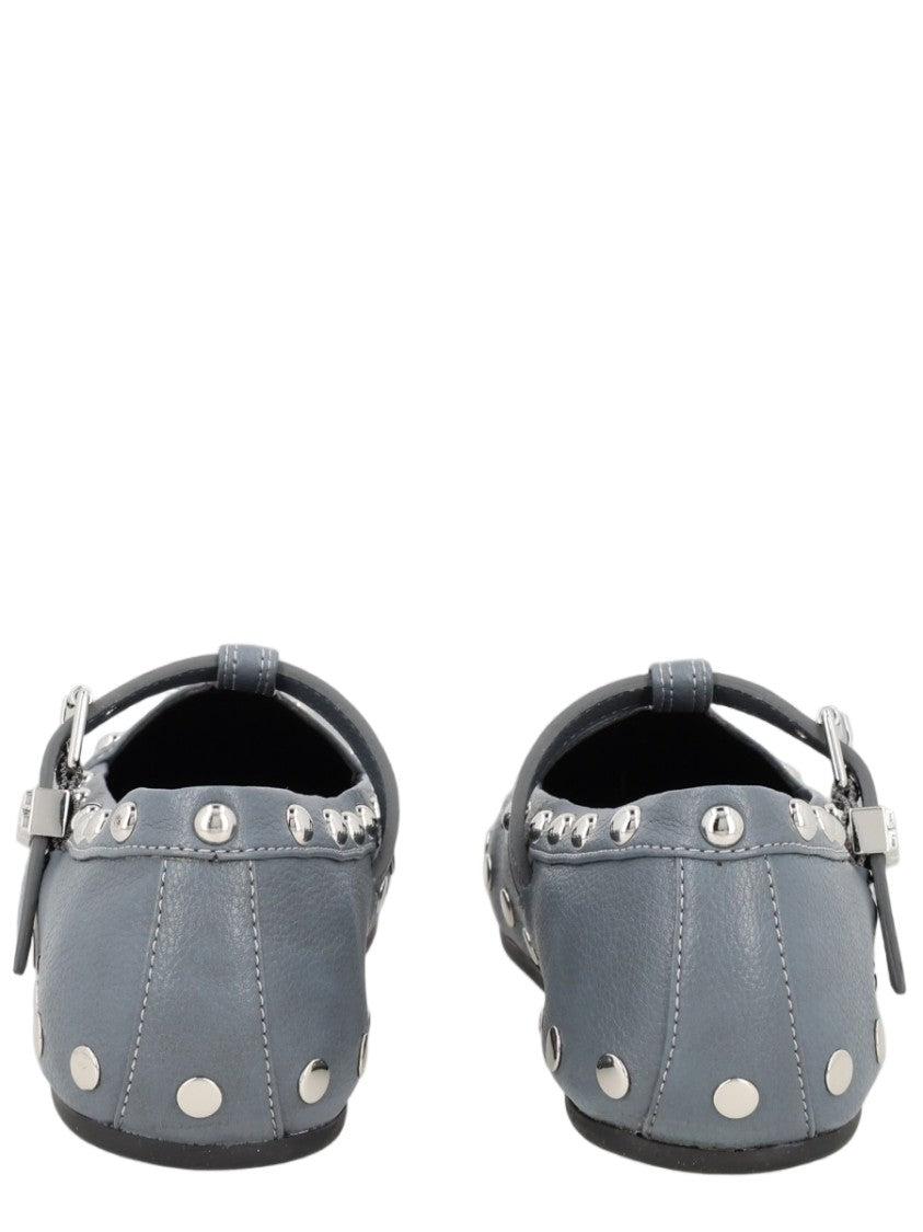 Ganni Baby Blue Silver Studded Buckle Strap Flats