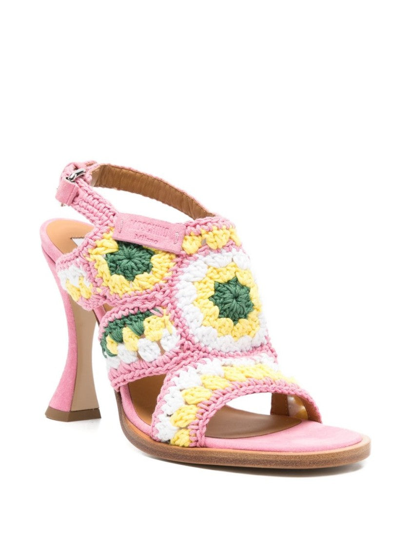 Moschino Pink Crochet Knit Slingback Sling Sandals