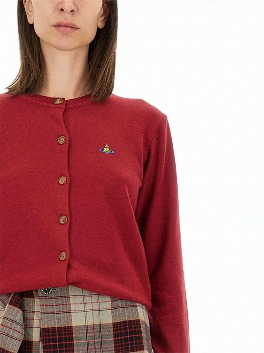Vivienne Westwood Classic Red Cashmere Blend Cardigan With Embroidered Emblem