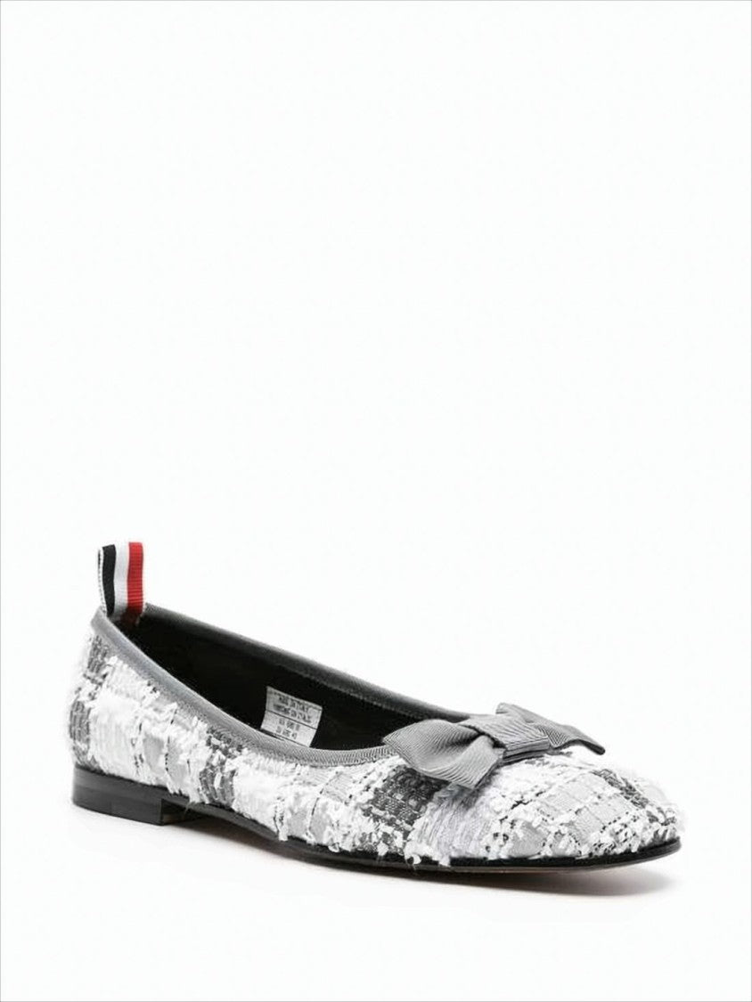 Thom Browne Monochrome Check Flat Shoes With Grosgrain Bow Detail