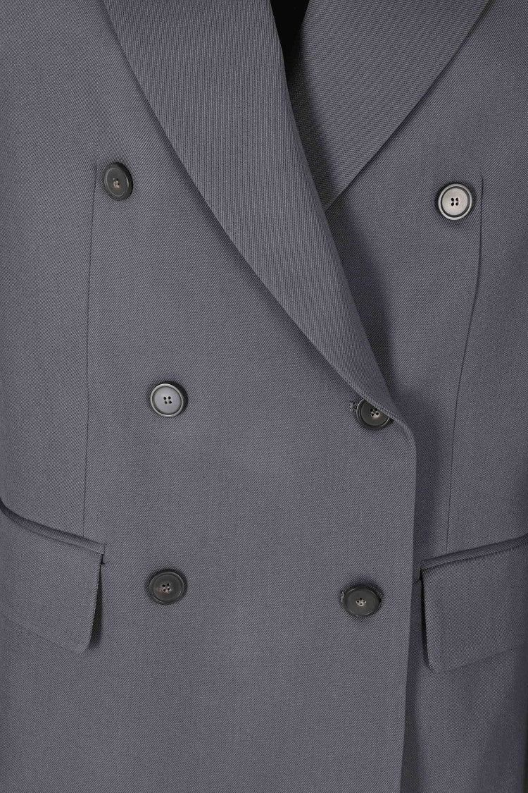 Erika Cavallini Gray Ambra Double-Breasted Structured Shoulders Wool Blazer