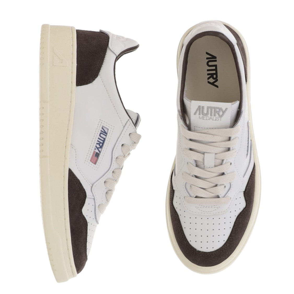 Autry Round Toe Leather Sneakers With Suede Inserts And Logo Details