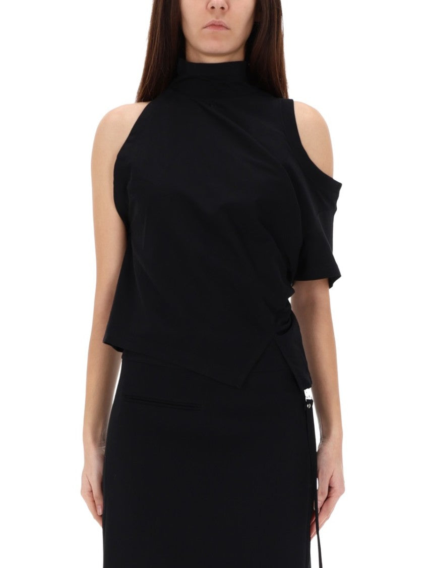Courrèges Cotton Asymmetrical Bare Shoulder T-Shirt