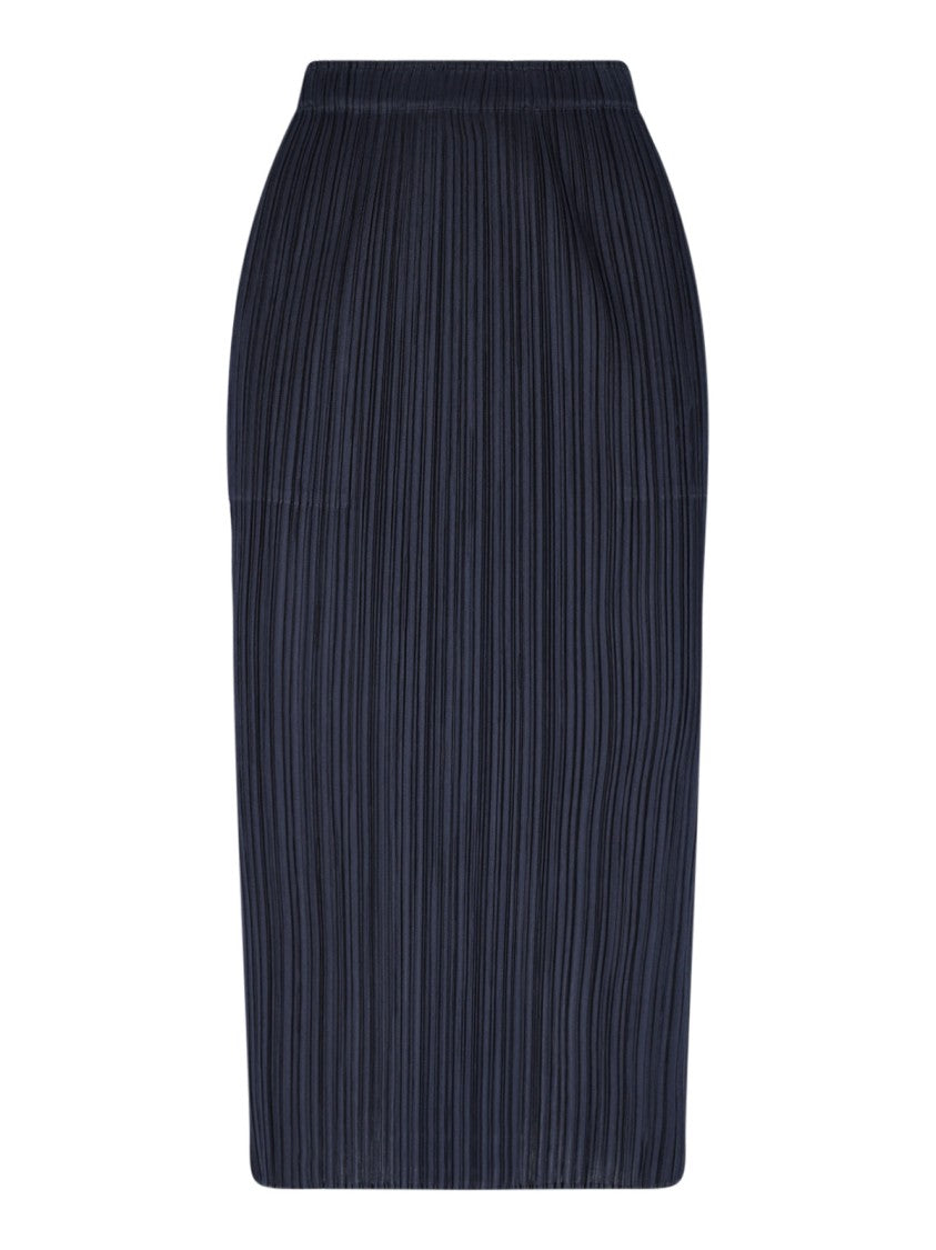 Pleats Please Midi Skirt In Blue Fabric, Navy Tone