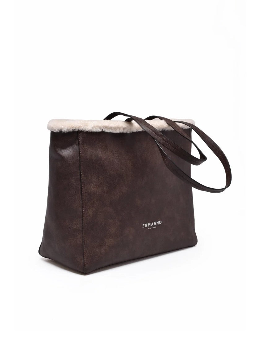 Ermanno Firenze Vanessa Shoulder Bag With Chic Shearling Trim