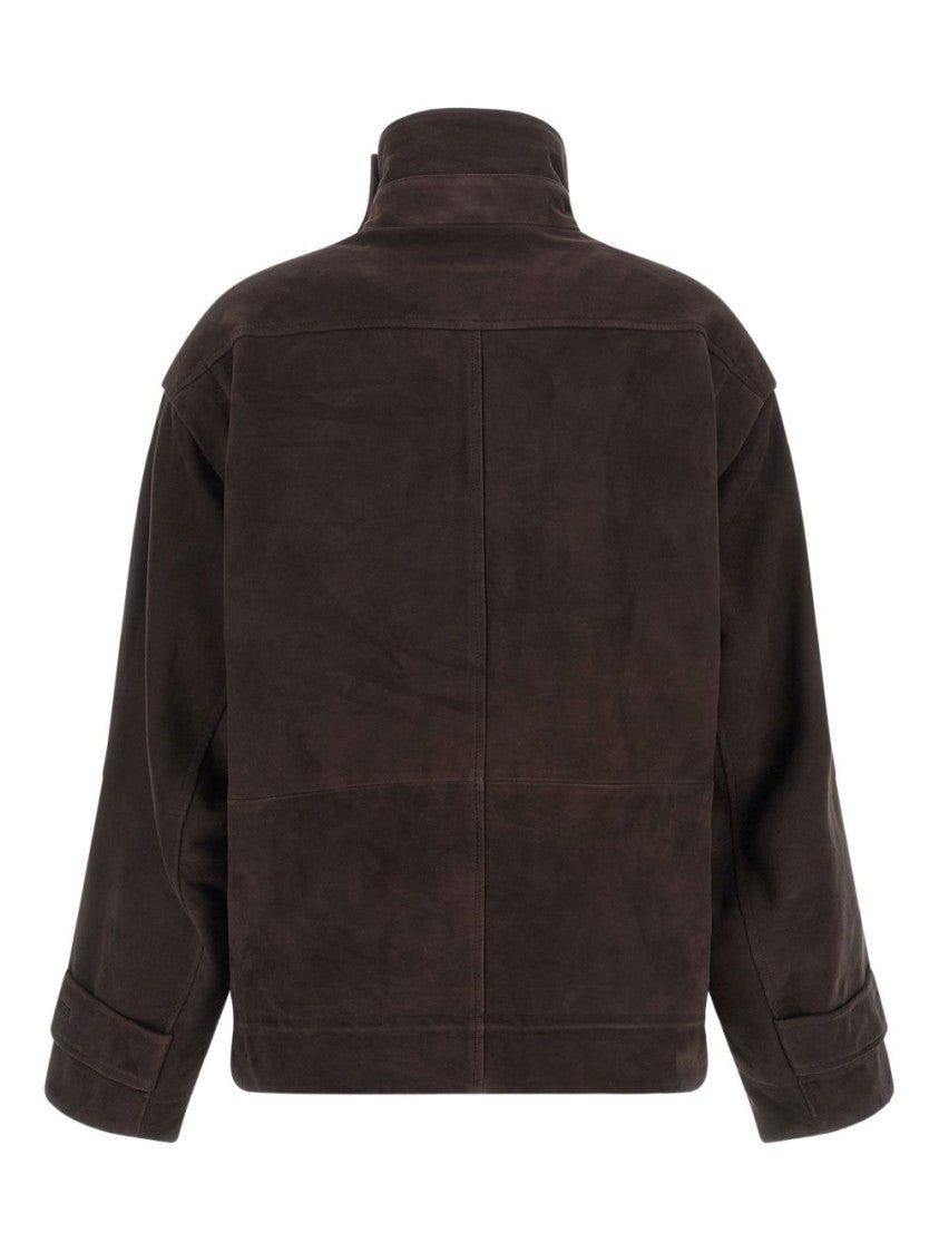 Rotate High-Collar Leather Jacket With Boxy Silhouette
