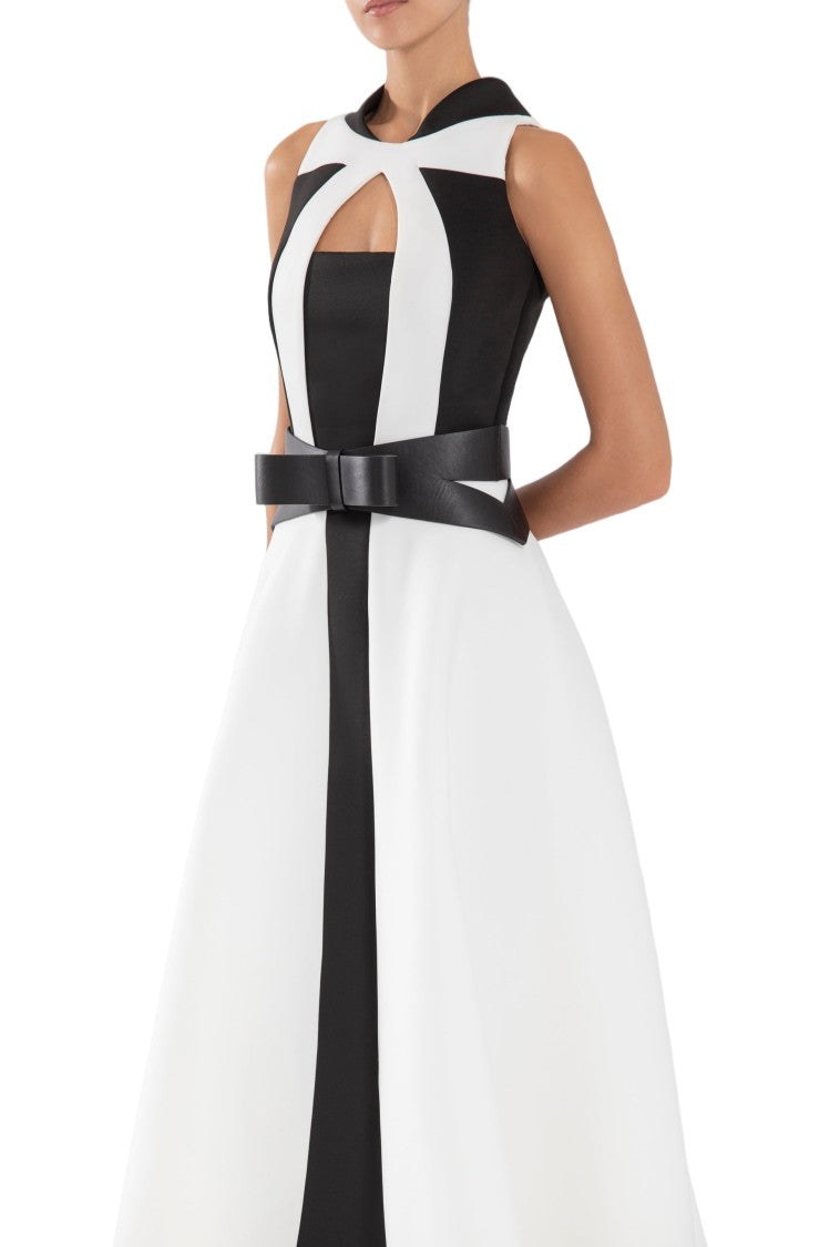 Saiid Kobeisy Neoprene Dress With Geometric Cutouts And Bow Belt