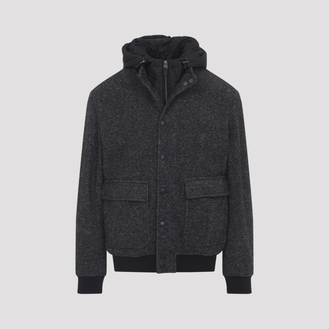 Canali Hoodie Dark Grey Viscose Bomber Jacket