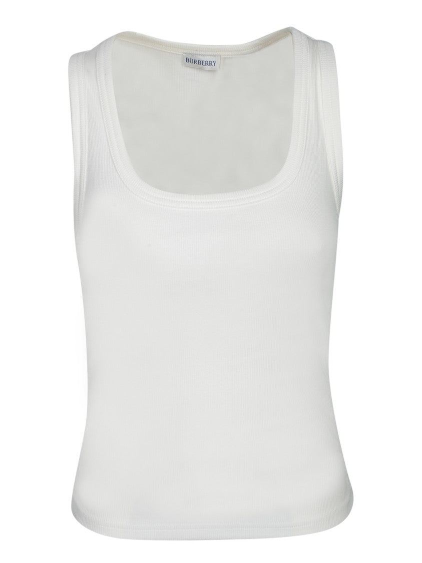 Burberry Ribbed White Top With Square Neckline