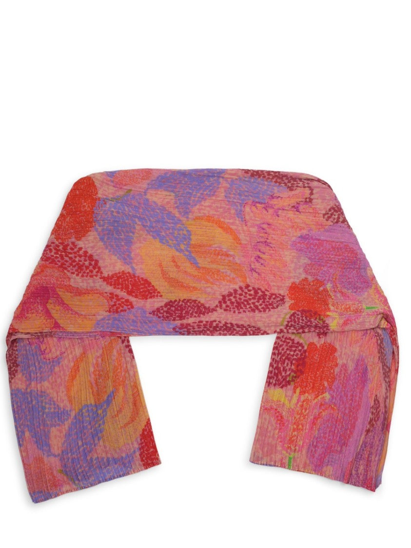 Pleats Please Issey Miyake Multicolor Floral Print Pleated Poncho