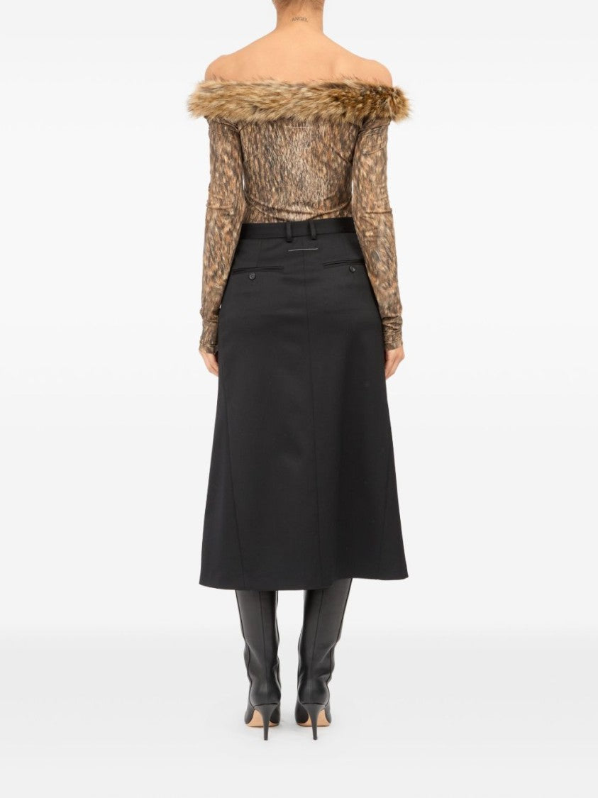 Mm6 By Maison Margiela Flared Black Midi Skirt With Structured Design