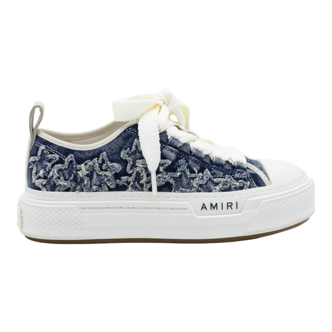 Amiri Textured Denim Sneakers With Frayed Star Embellishments