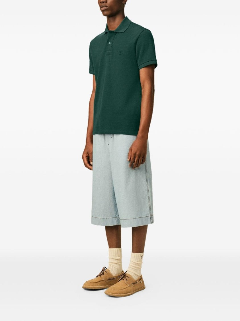 Ami Paris Minimalist Green Polo Shirt With Classic Collar