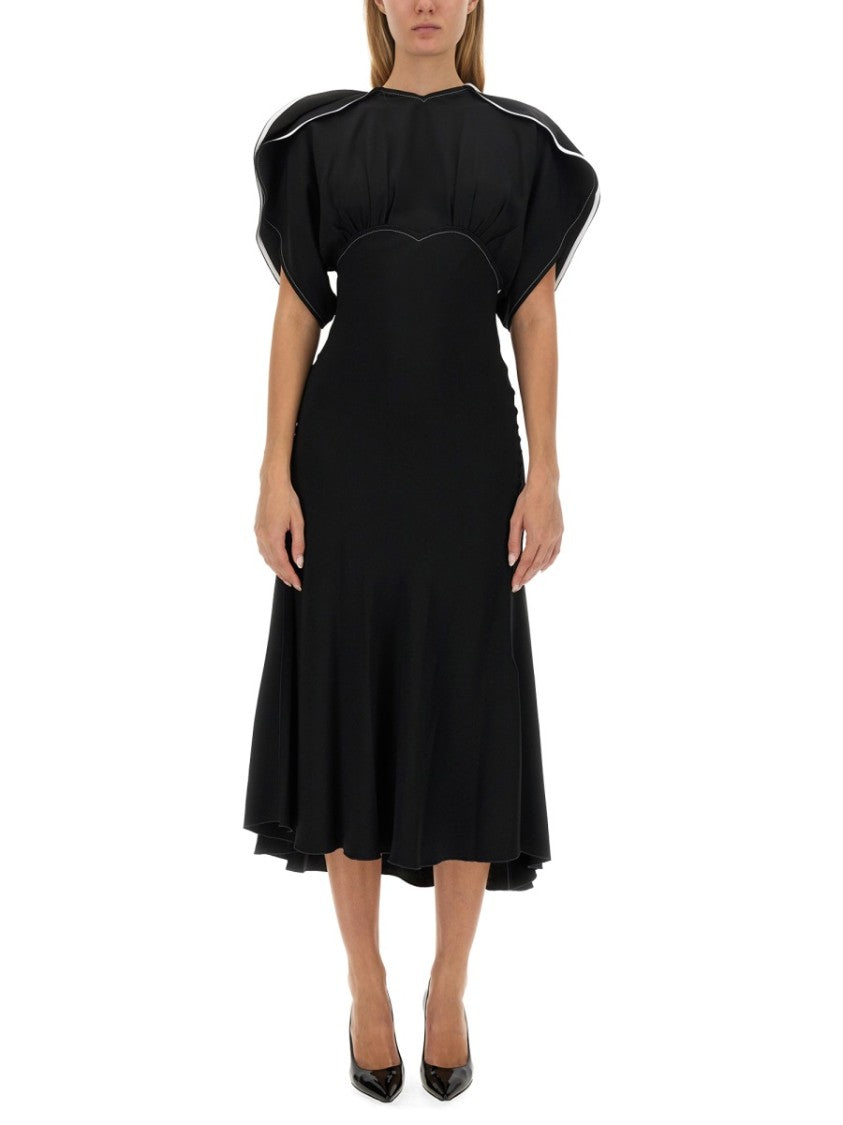 Victoria Beckham Fitted Midi Dress With Puff Sleeves And Piping