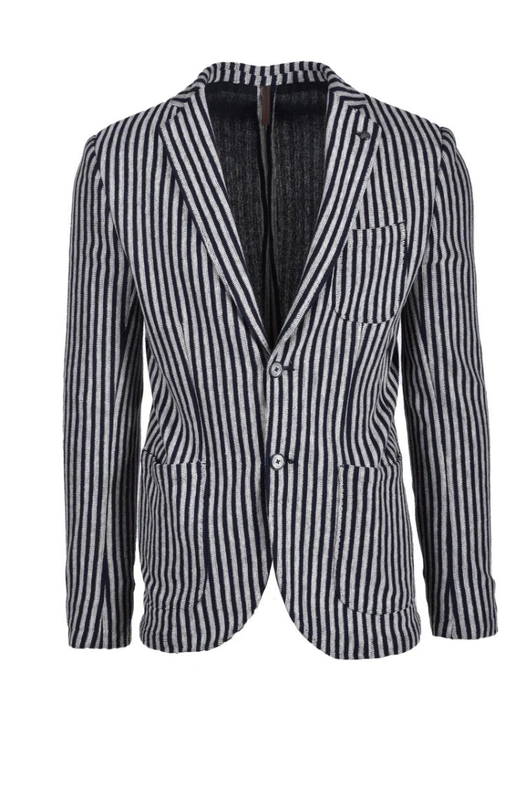 Laboratori Italiani Tailored Blue And Beige Striped Jacket