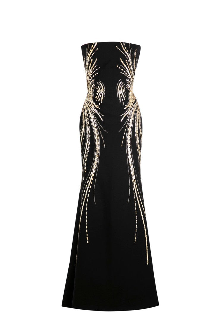 Saiid Kobeisy Strapless Crepe Beaded Dress