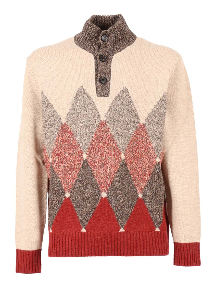 Ballantyne High Ribbed Turtleneck Pullover With Button Detail