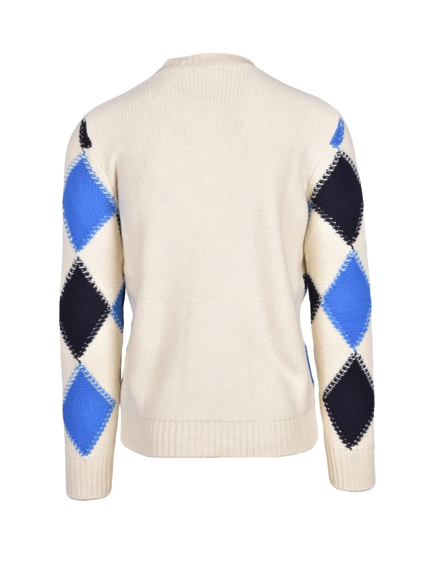 Kangra Crewneck Sweater With Bold Argyle Pattern And Textured Details