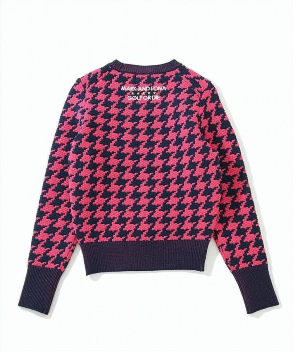 Mark&Lona Bold Houndstooth Long-Sleeve Top With Ribbed Details