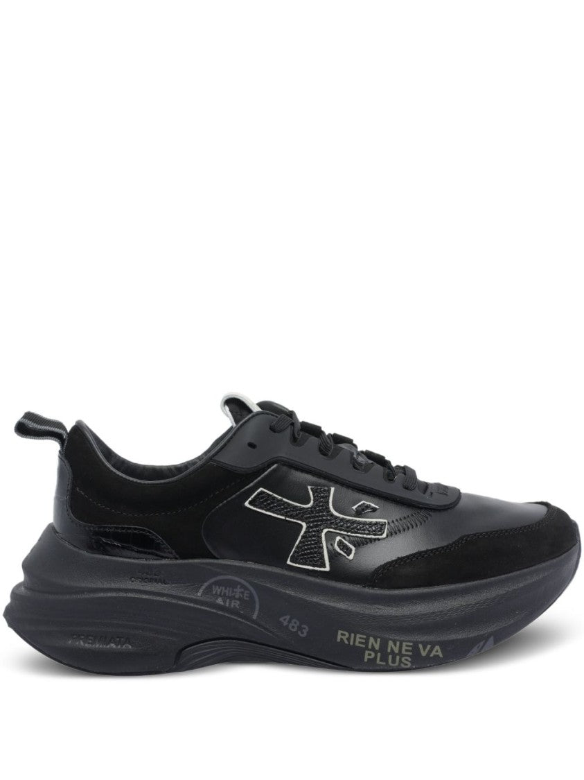 Premiata Sole Black Lace-Up Sneakers With Distinctive Logo