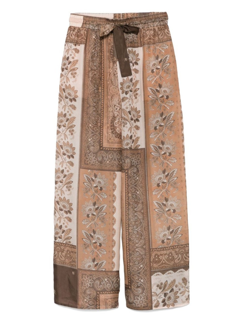 Zimmermann Brown Silk Wide-Leg Trousers With Bandana Print