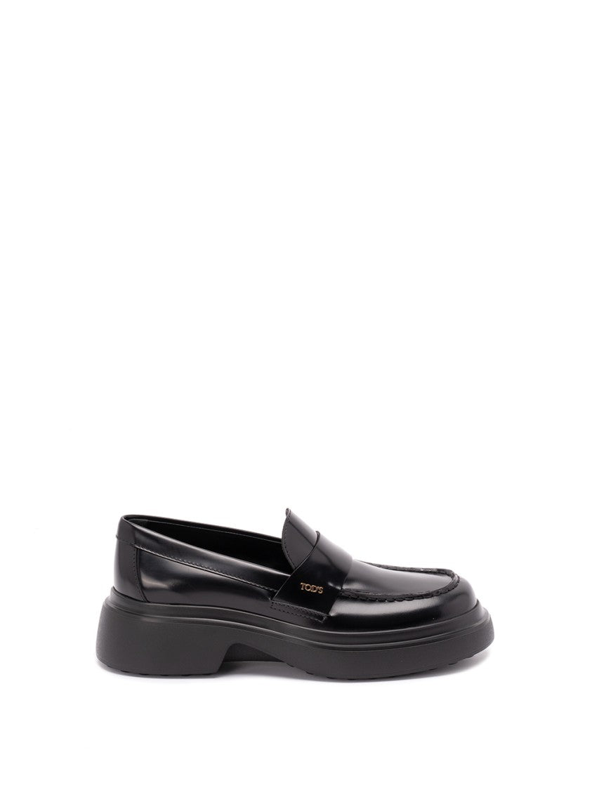 Tod's Polished Black Calf Leather Loafers