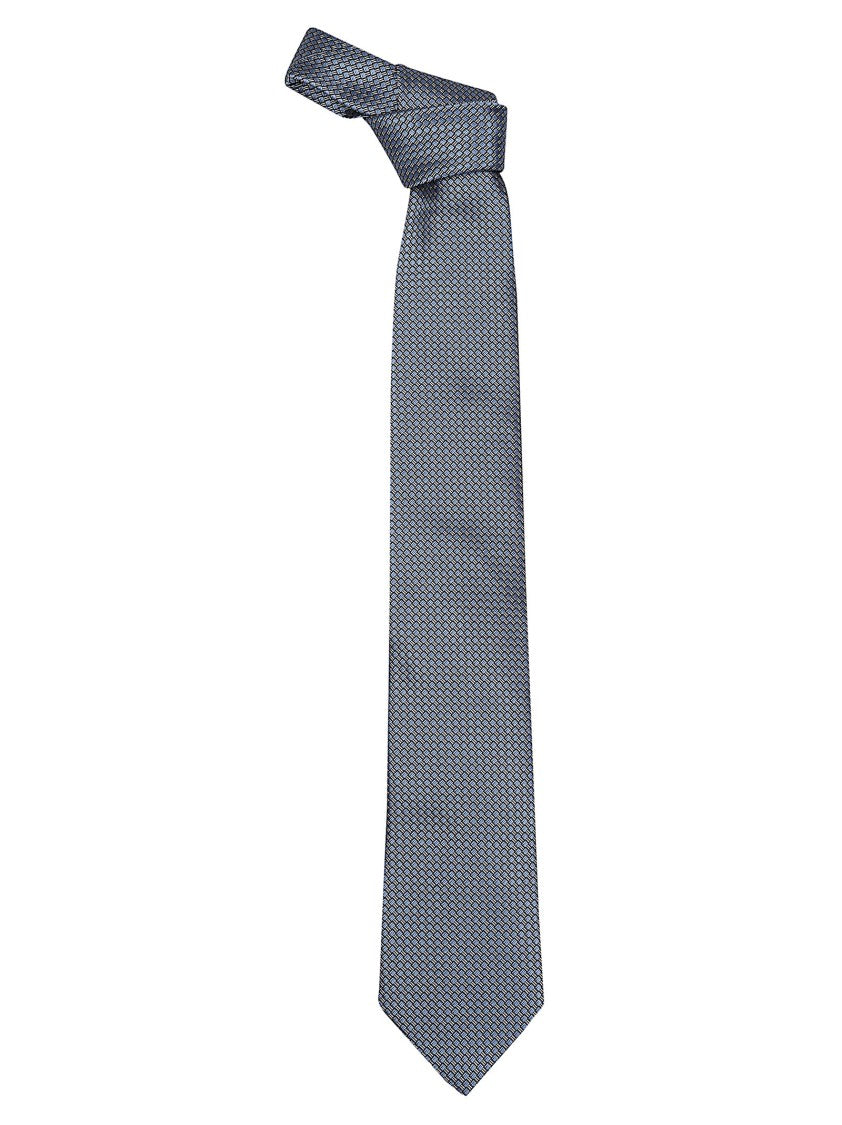 Zegna Blue-Grey Geometric Patterned Mulberry Silk Tie