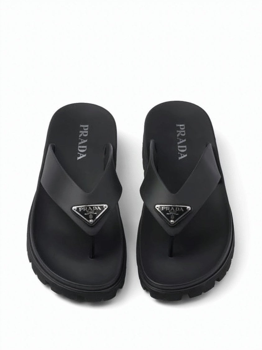 Prada Contoured Black Eva Slip-On Sandals With Triangular Logo