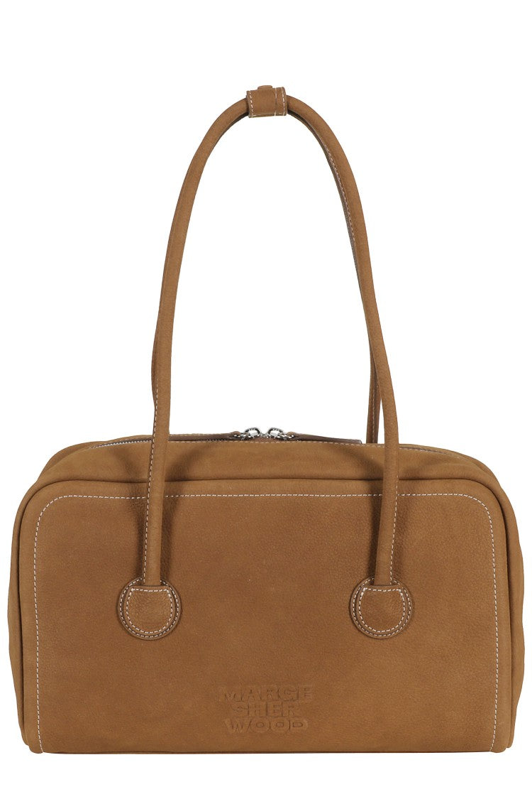 Margesherwood Brown Soft Boston Double-Slider Suede Shoulder Bag