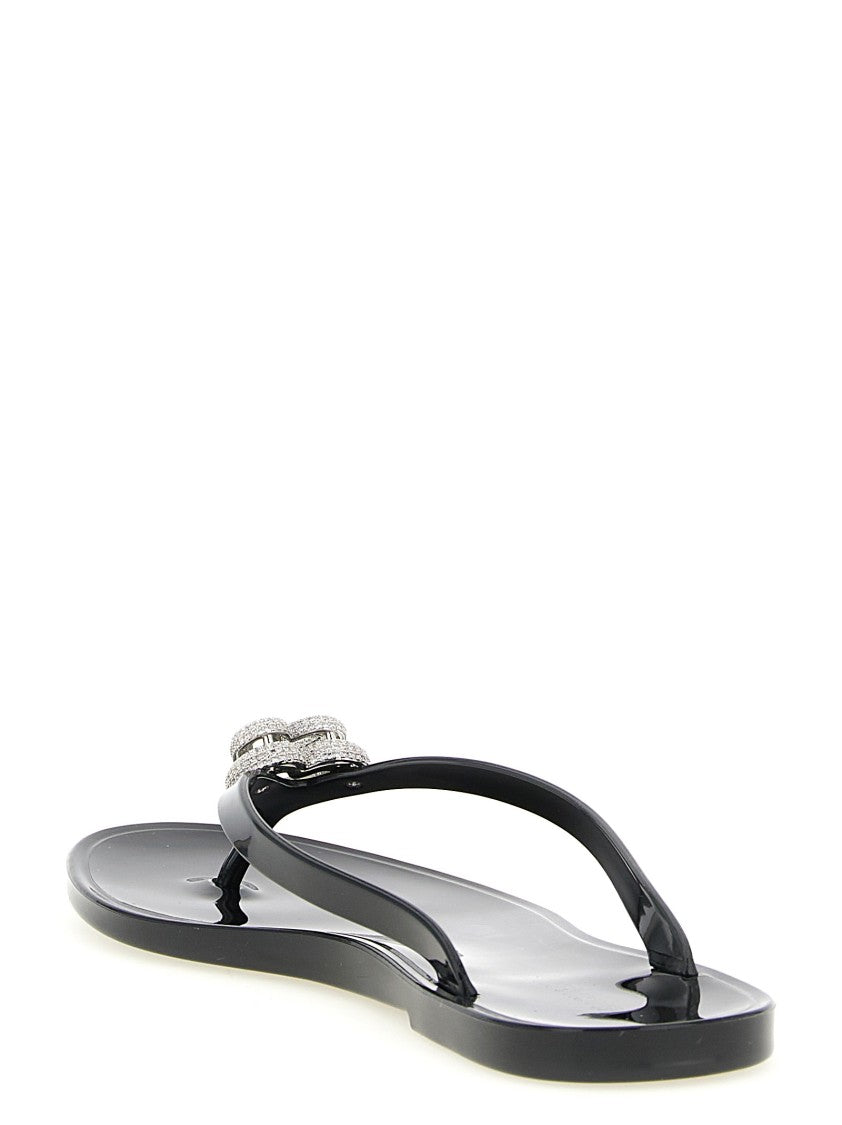 Mach & Mach Double Heart Sandals With Glossy Finish And Crystal Embellishment