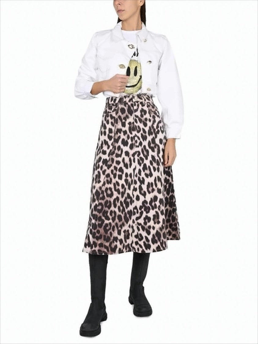 Ganni Cropped Denim Jacket With Gold-Tone Buttons And Boxy Fit