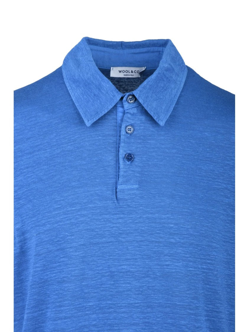 Wool & Co Light Blue Pique Linen Polo Shirt