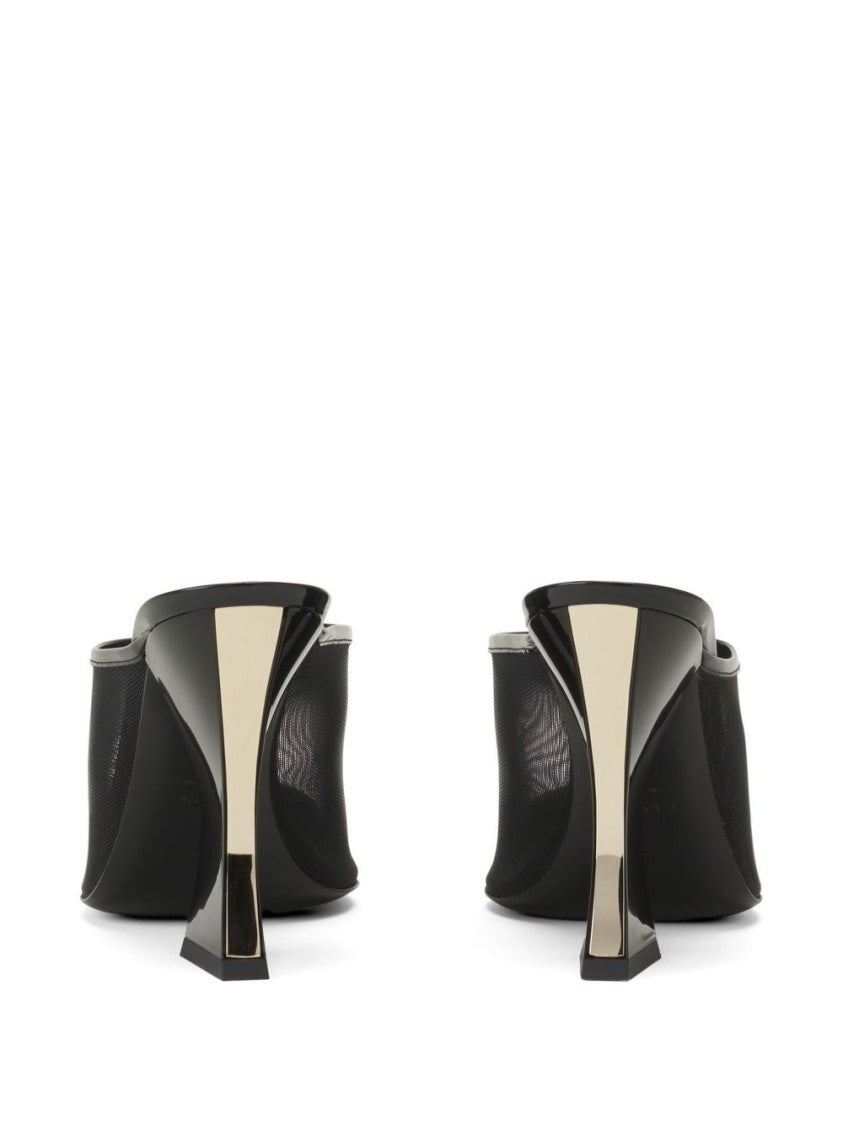 Lanvin Black Pointed Toe Mesh Geometric Sandals