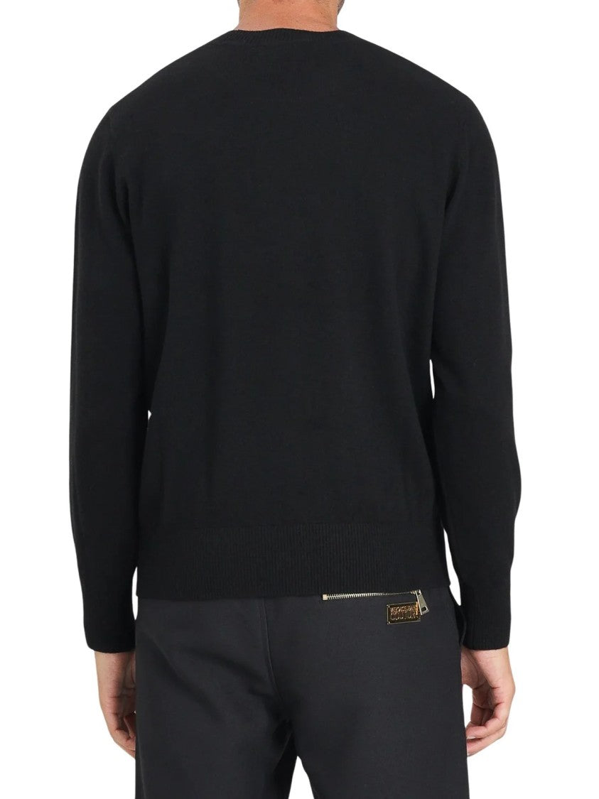 Versace Jeans Couture Black Logo Detail Wool-Blend Crewneck Sweater