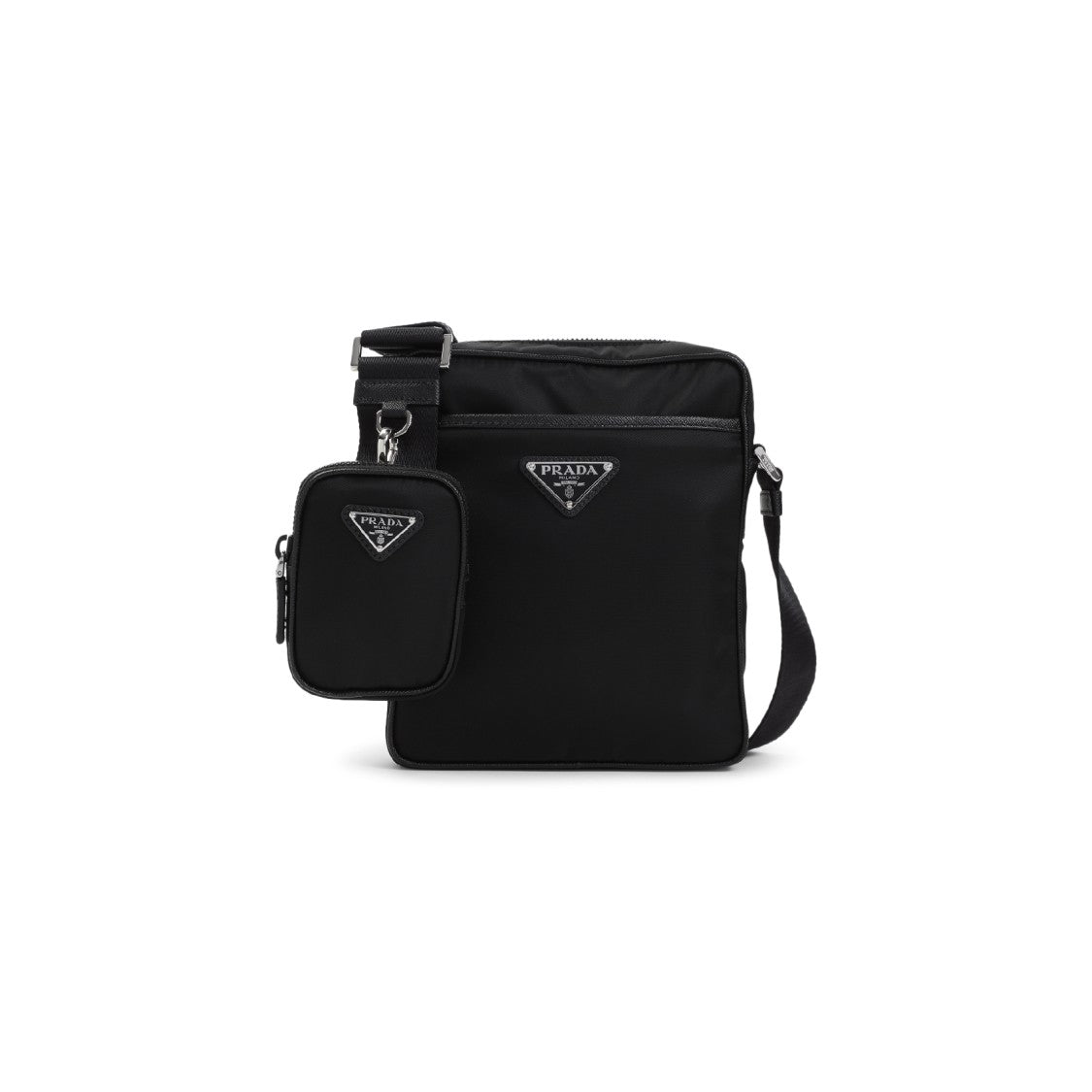 Prada Rectangular Black Crossbody Bag With Detachable Pouch
