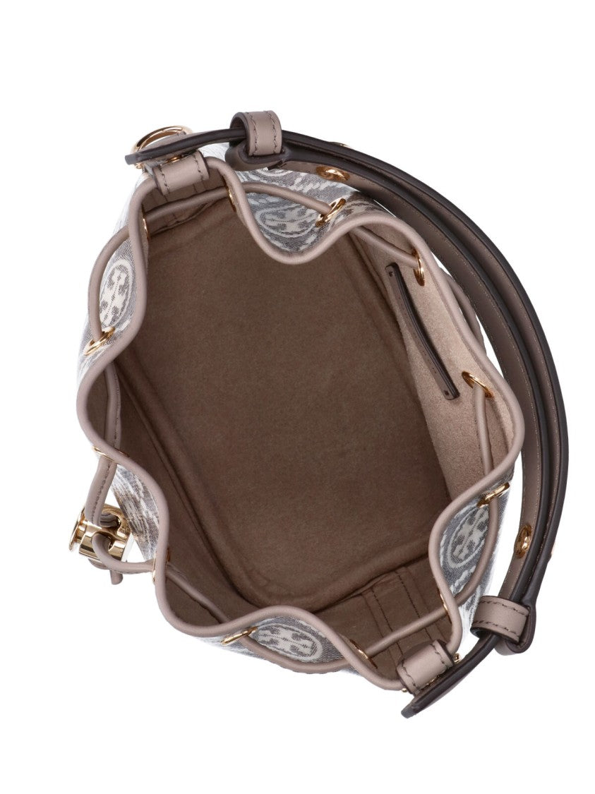 Tory Burch Grey T Monogram Cotton Canvas Bucket Bag