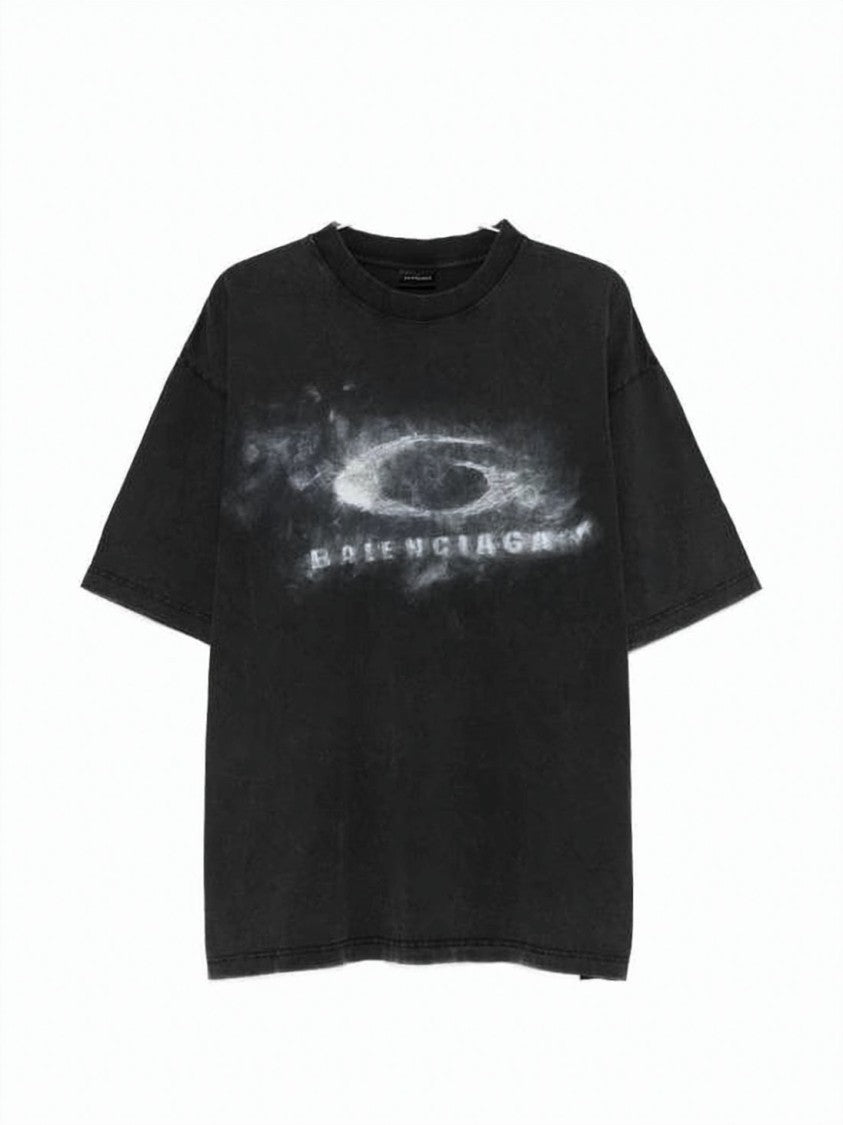 Balenciaga Black Oversized Faded Graphic Cotton T-Shirt