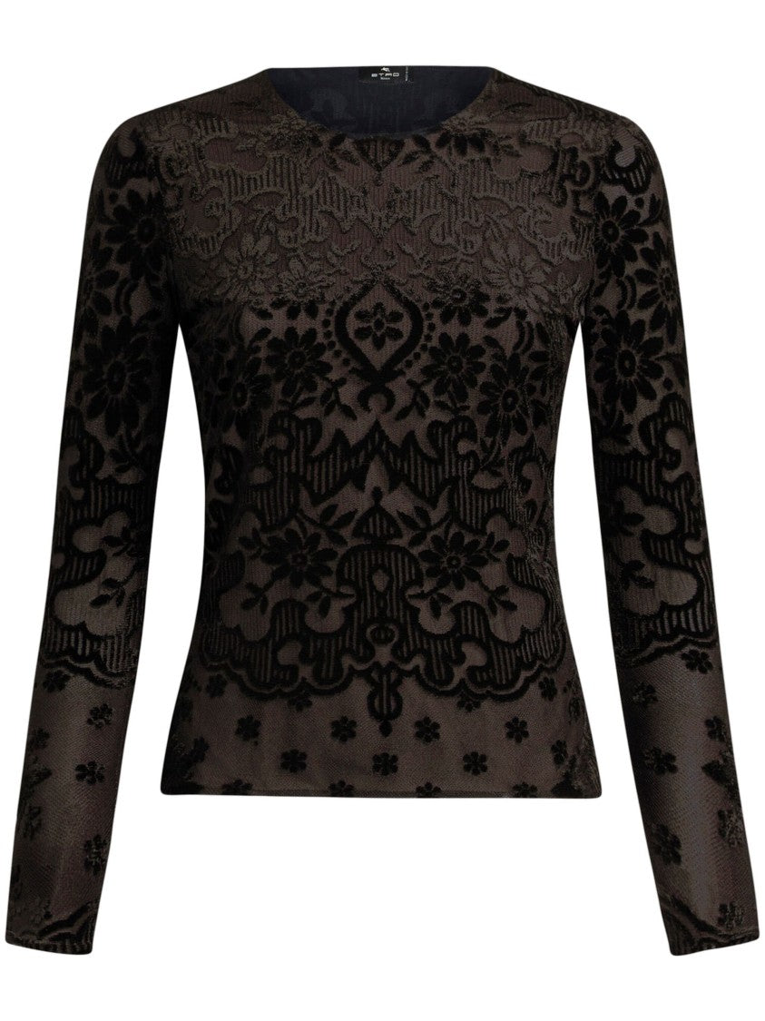 Etro Tulle And Jacquard Velvet Top