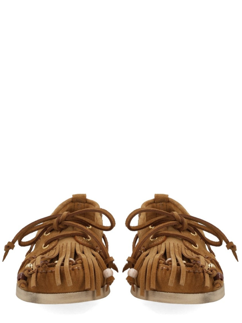 Golden Goose Cruise Warm Brown Suede Fringe Moccasins Loafers