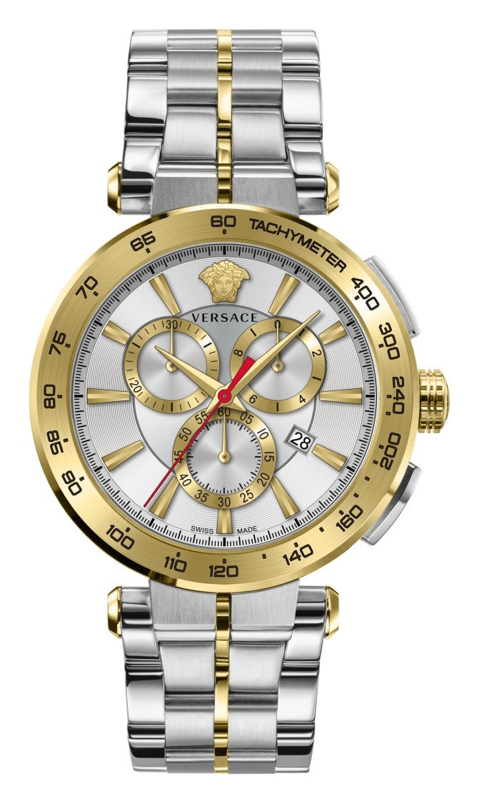 Versace Aion Chronograph 45Mm Swiss-Made Steel Watch With Tachymeter
