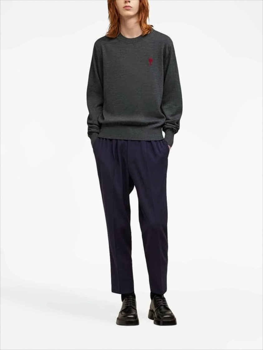 Ami Paris Classic Wool Sweater With Ribbed Details And Signature Logo