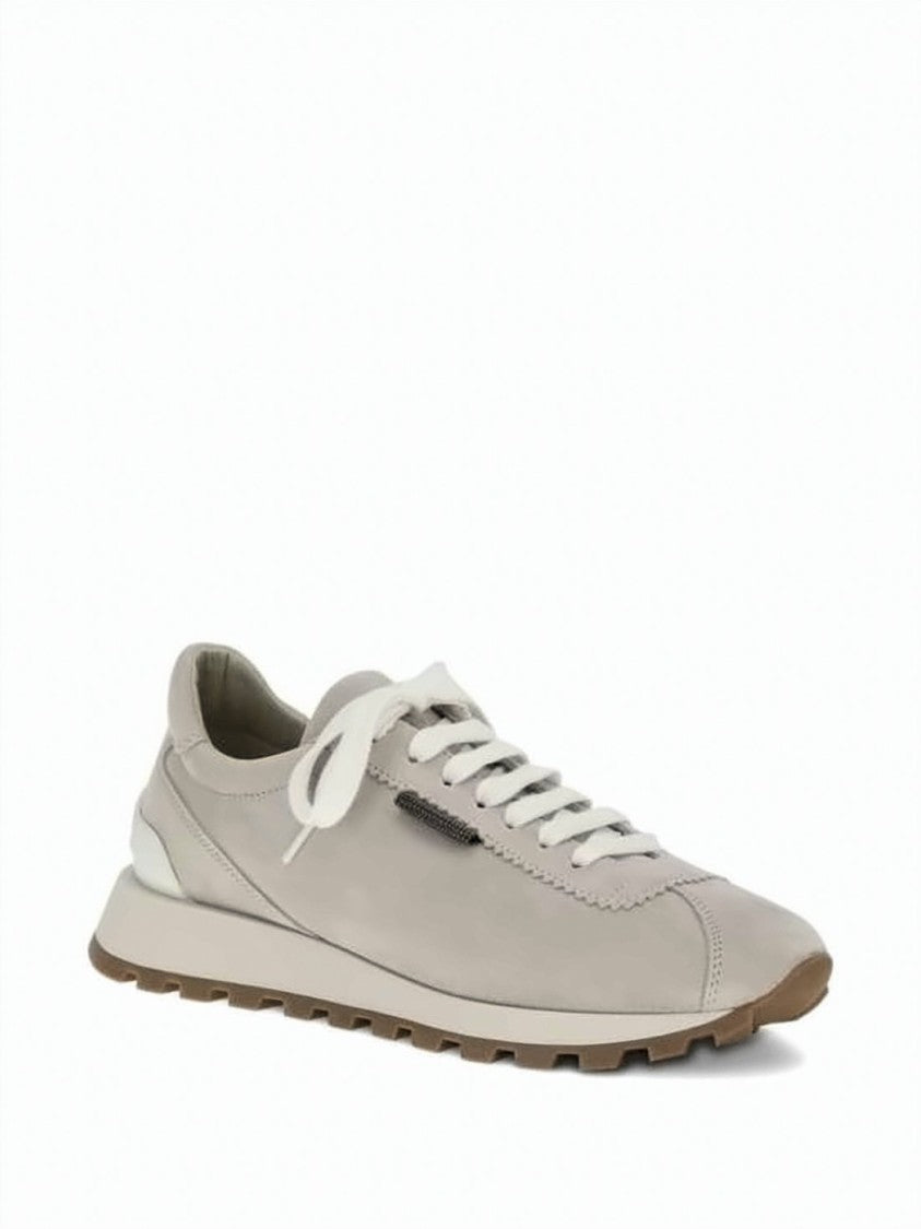 Brunello Cucinelli Shiny Tab Detail Suede Running Sneakers