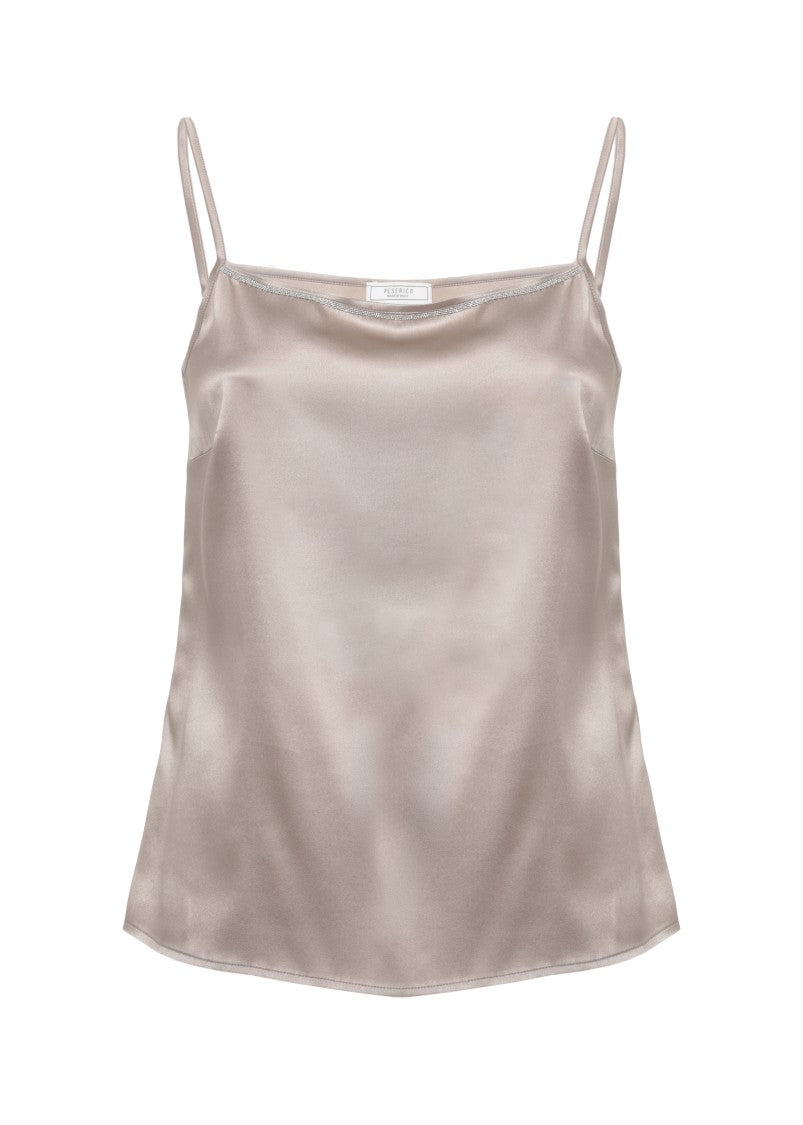 Peserico Brown Silk Embellished Tank Top