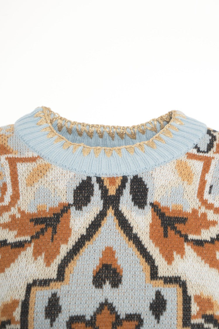 Farm Rio Patterned Sweater With Classic Round Neckline
