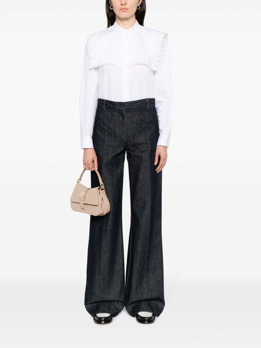 Furla Structured Leather Shoulder Bag With Buckle Closure